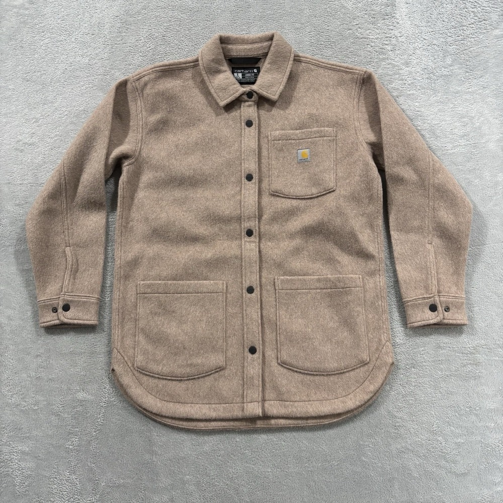 Carhartt Shirt Jacket Women's S Pink Beige Loose Fit Fleece Shacket Gorpcore